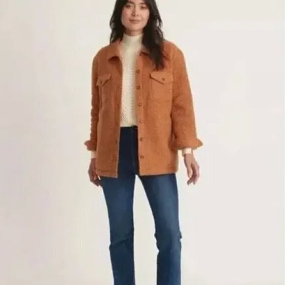 Marine Layer Eden Overshirt Cozy Sherpa Teddy Jacket Cashew Brown NWT XLarge - Picture 2 of 9